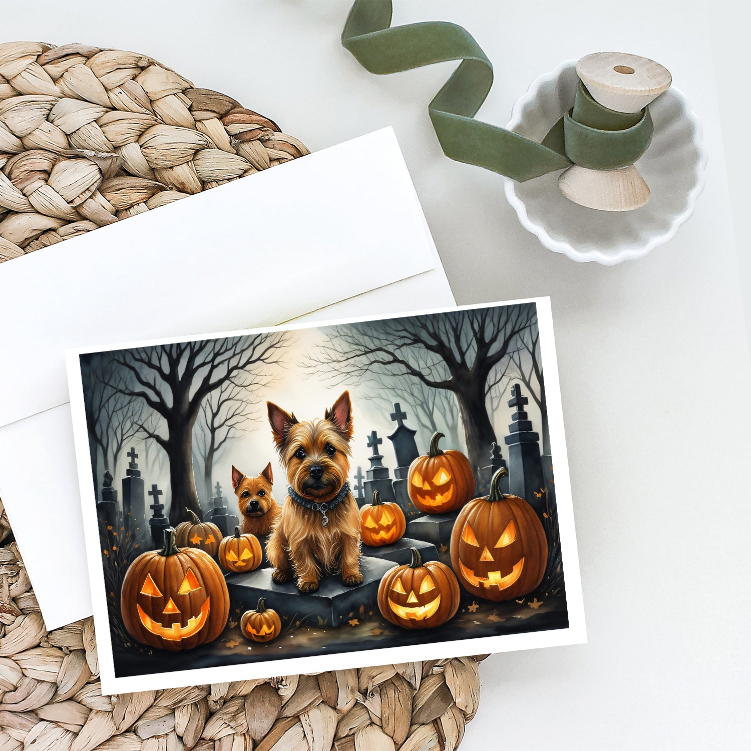 Buy this Norwich Terrier Spooky Halloween Greeting Cards and Envelopes Pack of 8