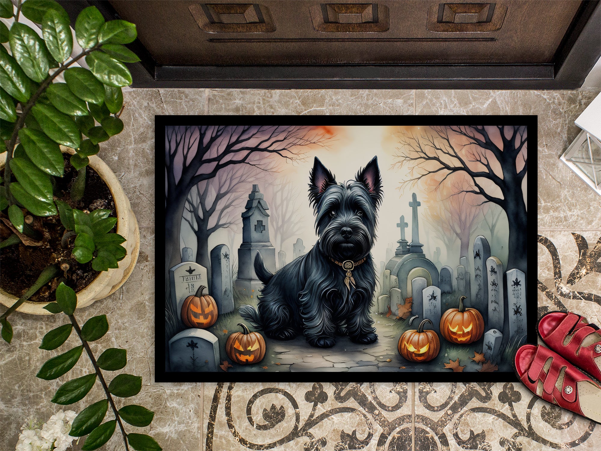Scottish Terrier Spooky Halloween Doormat 18x27  the-store.com.