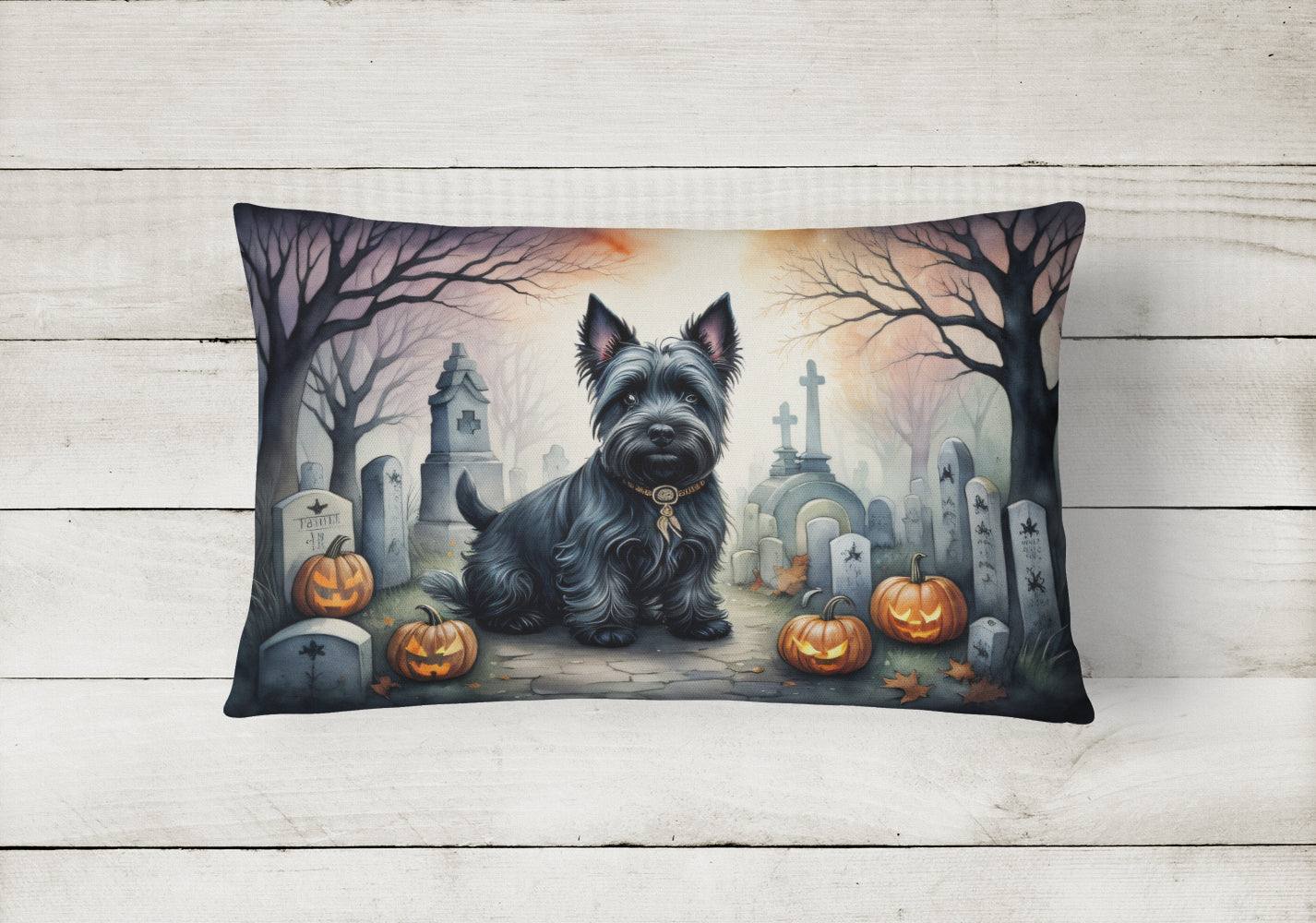 Scottish Terrier Spooky Halloween Fabric Decorative Pillow  the-store.com.