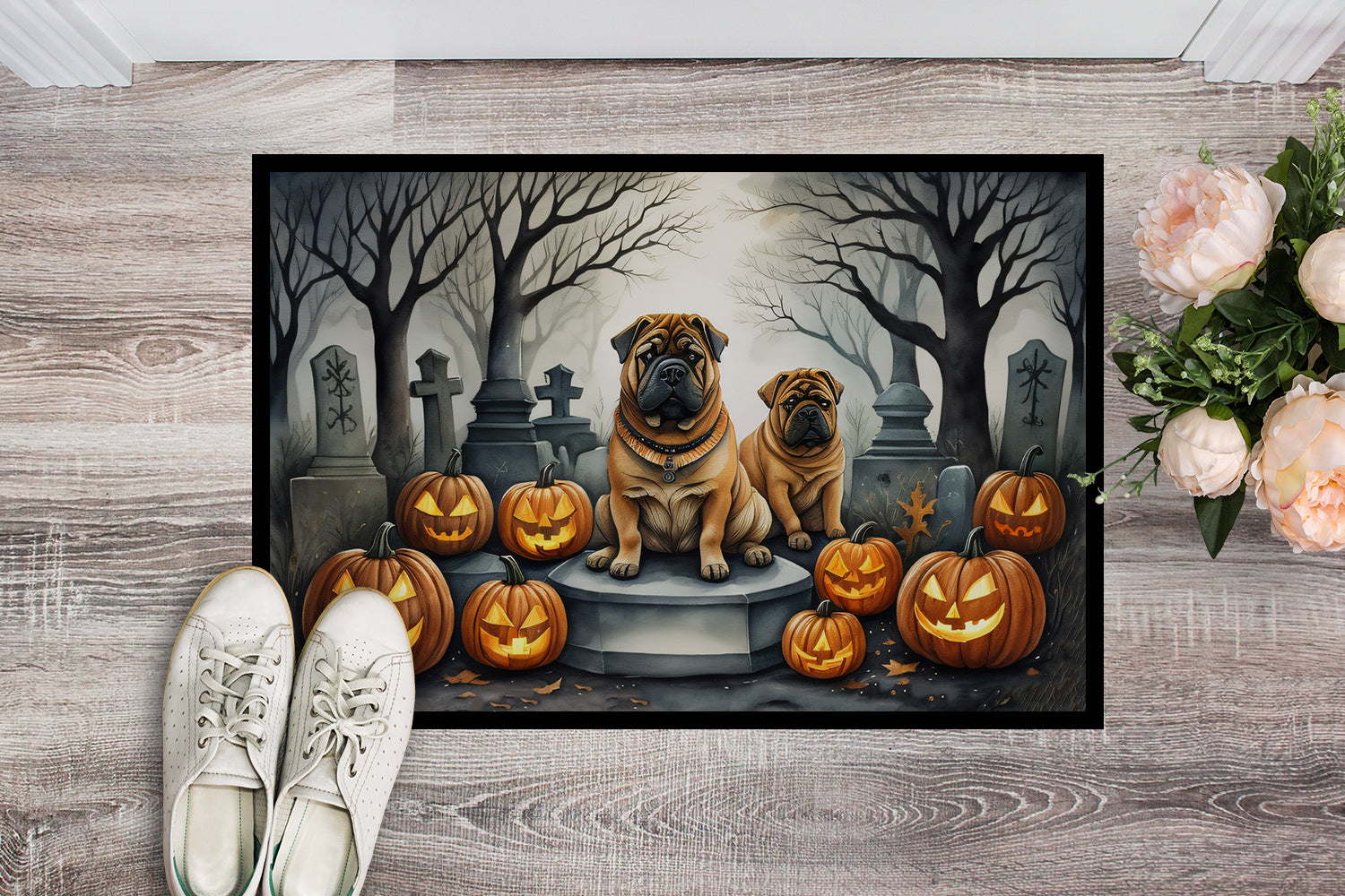 Shar Pei Spooky Halloween Indoor or Outdoor Mat 24x36  the-store.com.