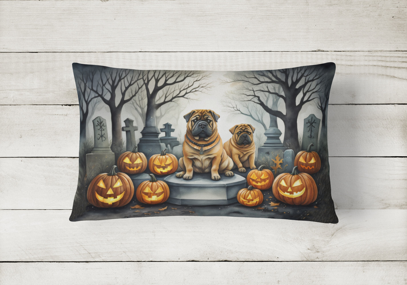 Shar Pei Spooky Halloween Fabric Decorative Pillow  the-store.com.