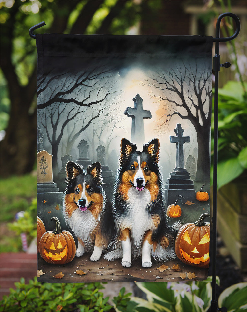 Sheltie Spooky Halloween Garden Flag