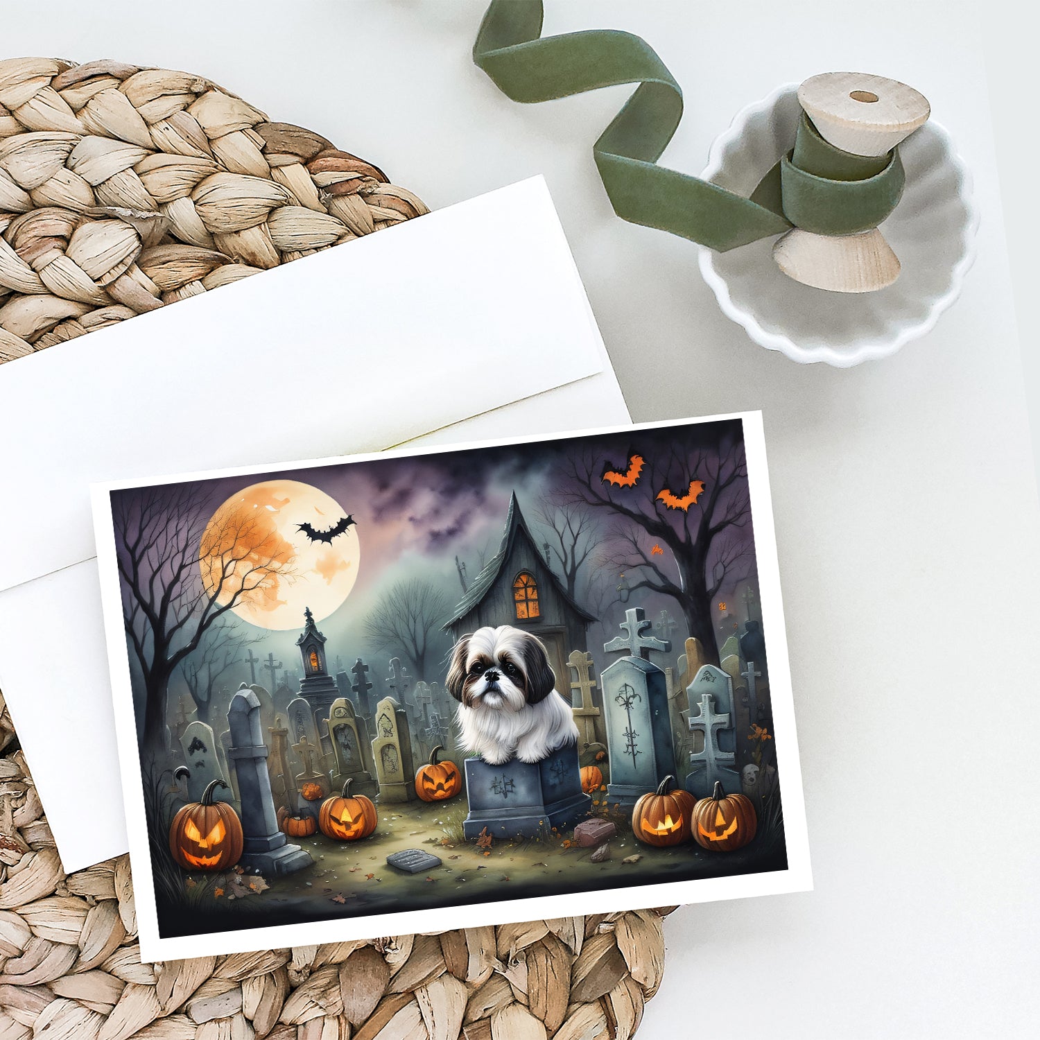 Buy this Shih Tzu Spooky Halloween Greeting Cards and Envelopes Pack of 8