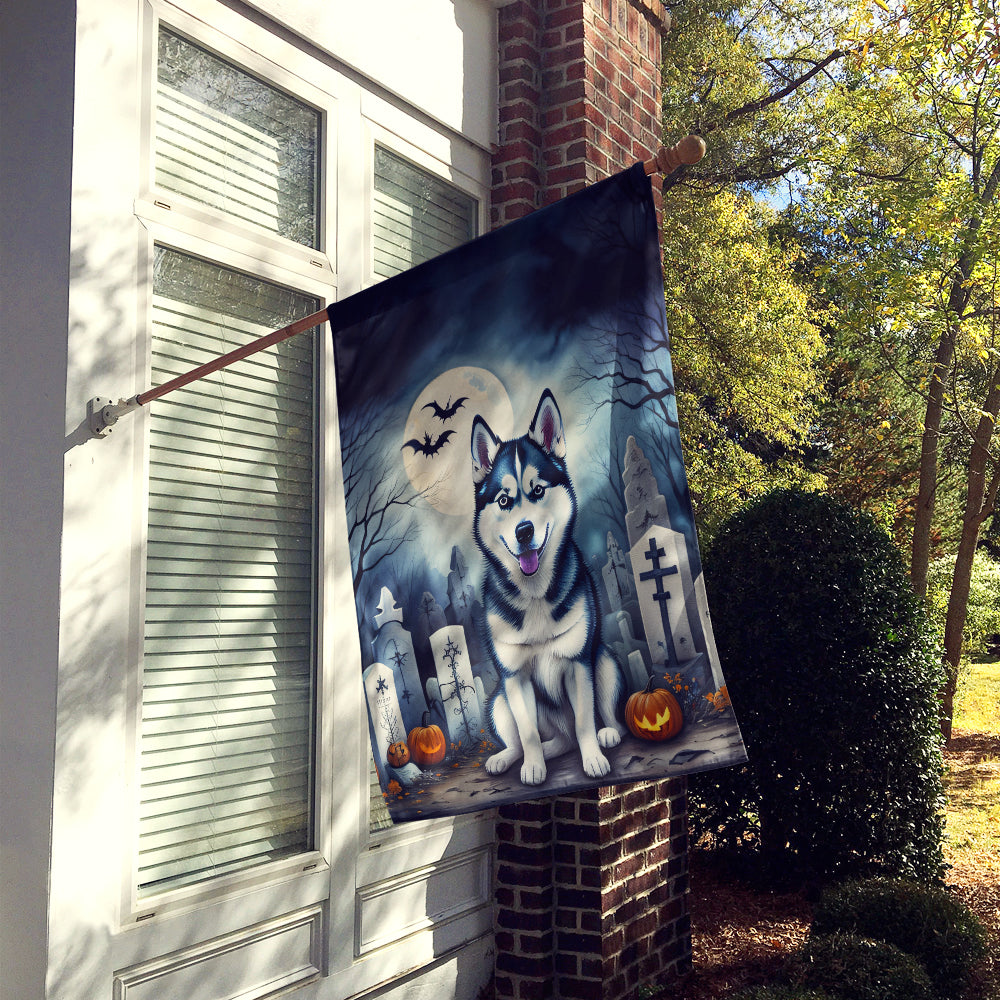 Siberian Husky Spooky Halloween House Flag