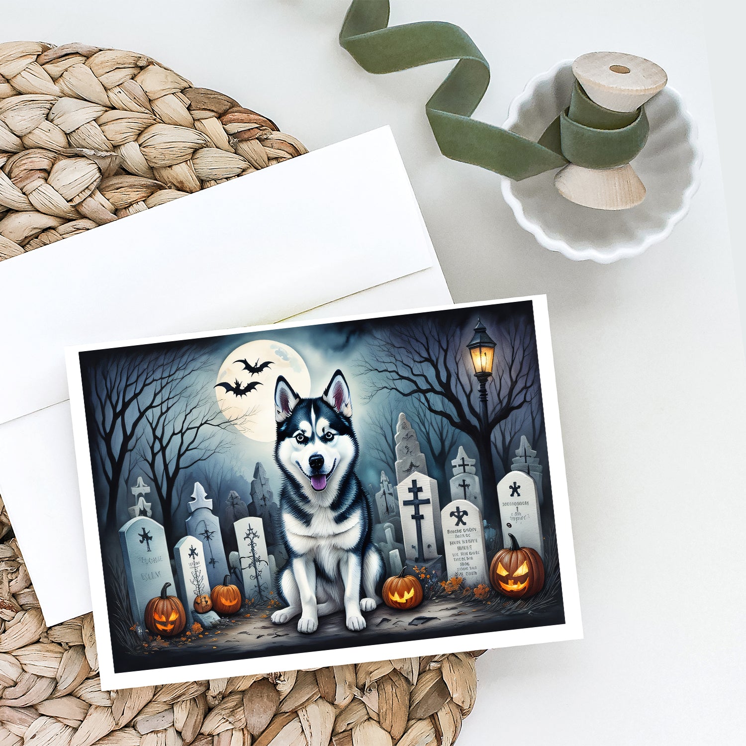 Siberian Husky Spooky Halloween Greeting Cards and Envelopes Pack of 8  the-store.com.