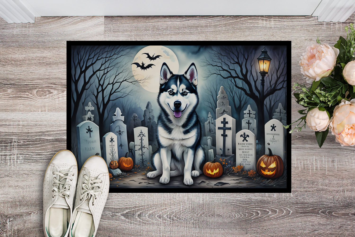 Siberian Husky Spooky Halloween Doormat 18x27  the-store.com.