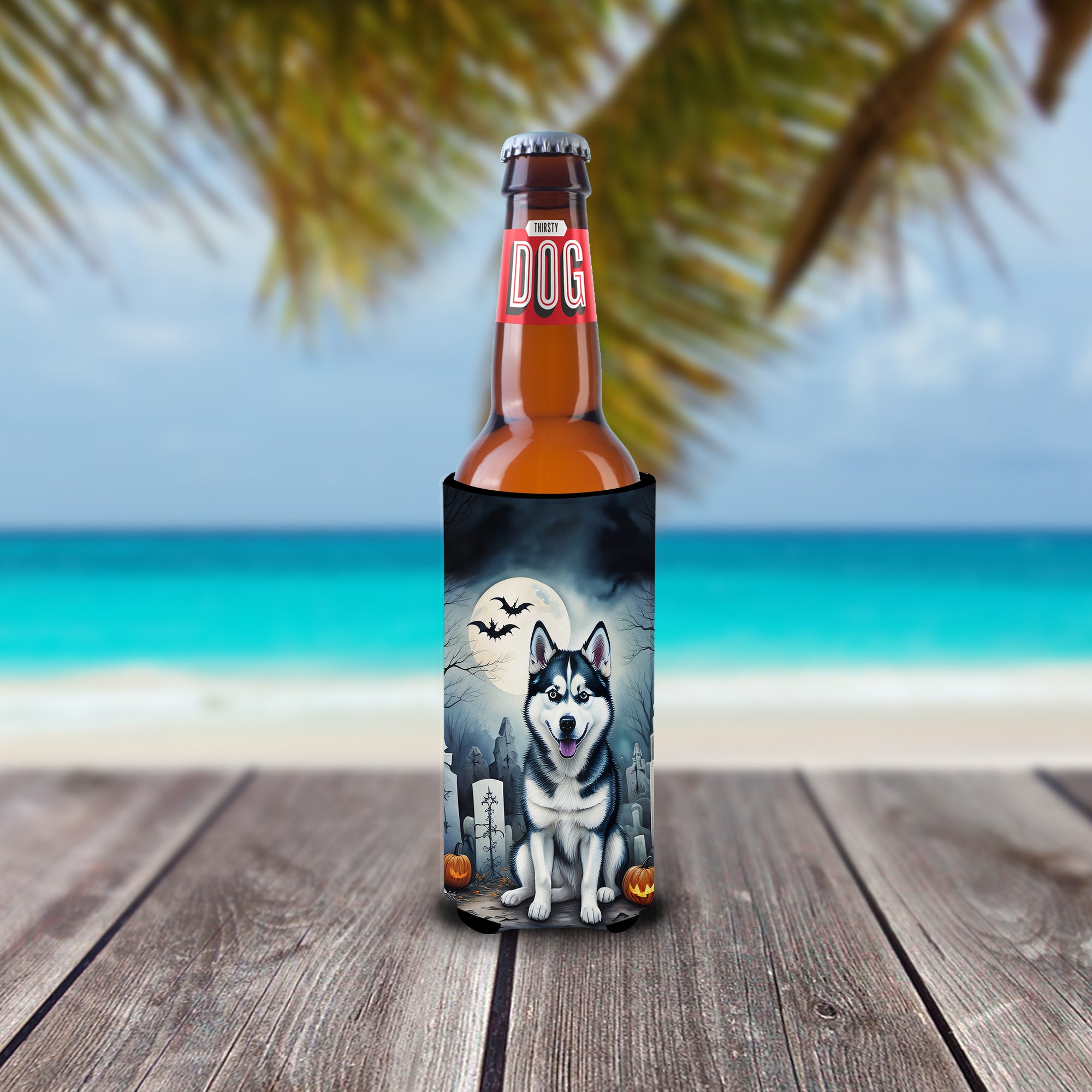 Siberian Husky Spooky Halloween Hugger for Ultra Slim Cans