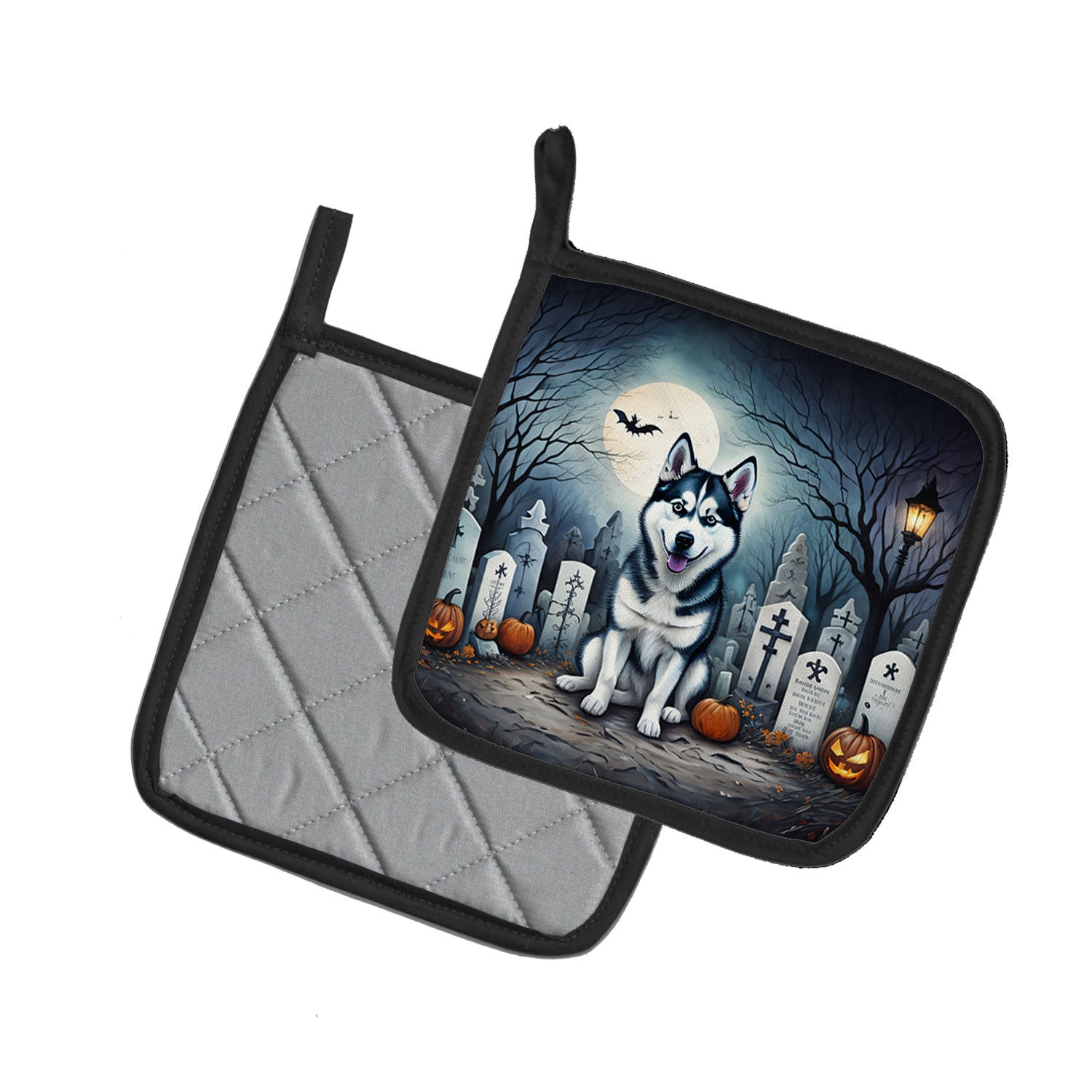 Siberian Husky Spooky Halloween Pair of Pot Holders