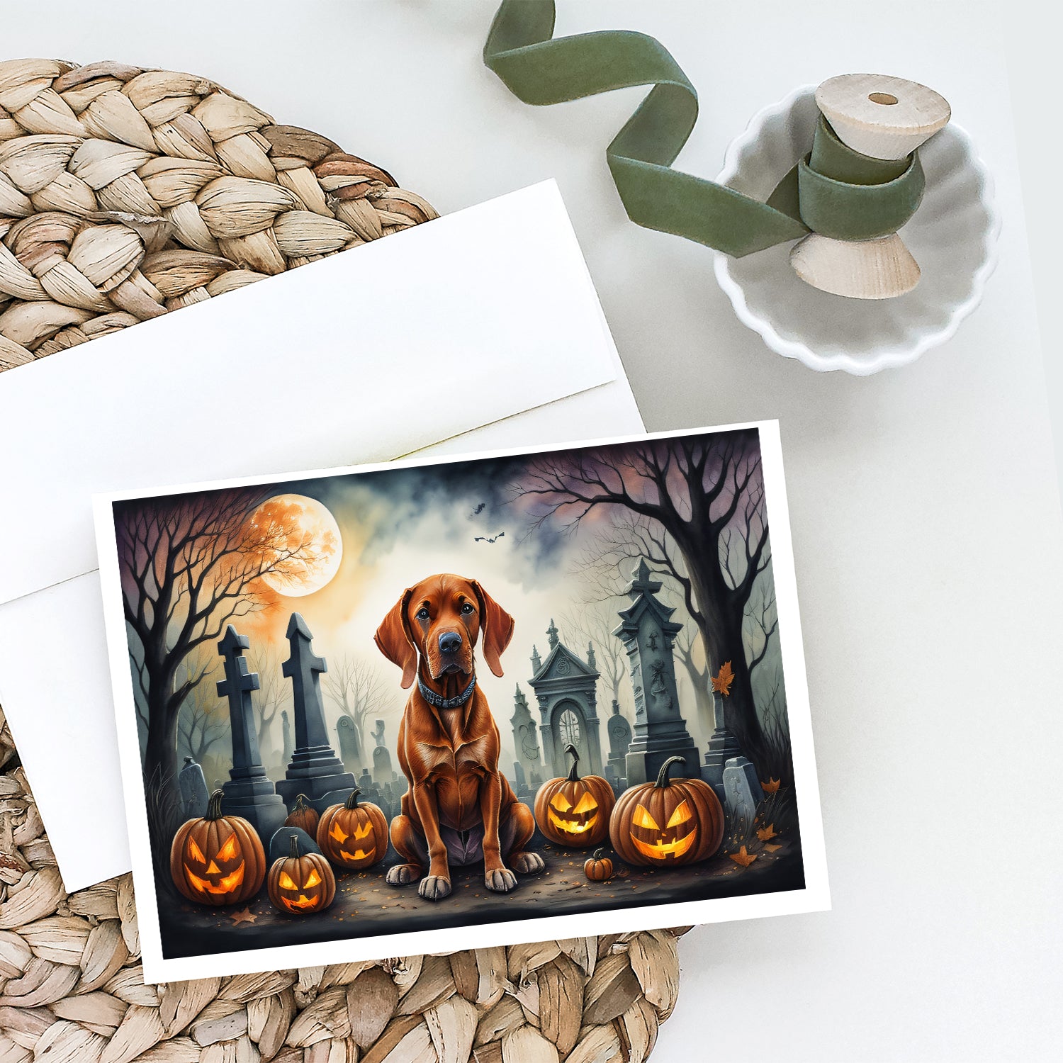 Vizsla Spooky Halloween Greeting Cards and Envelopes Pack of 8