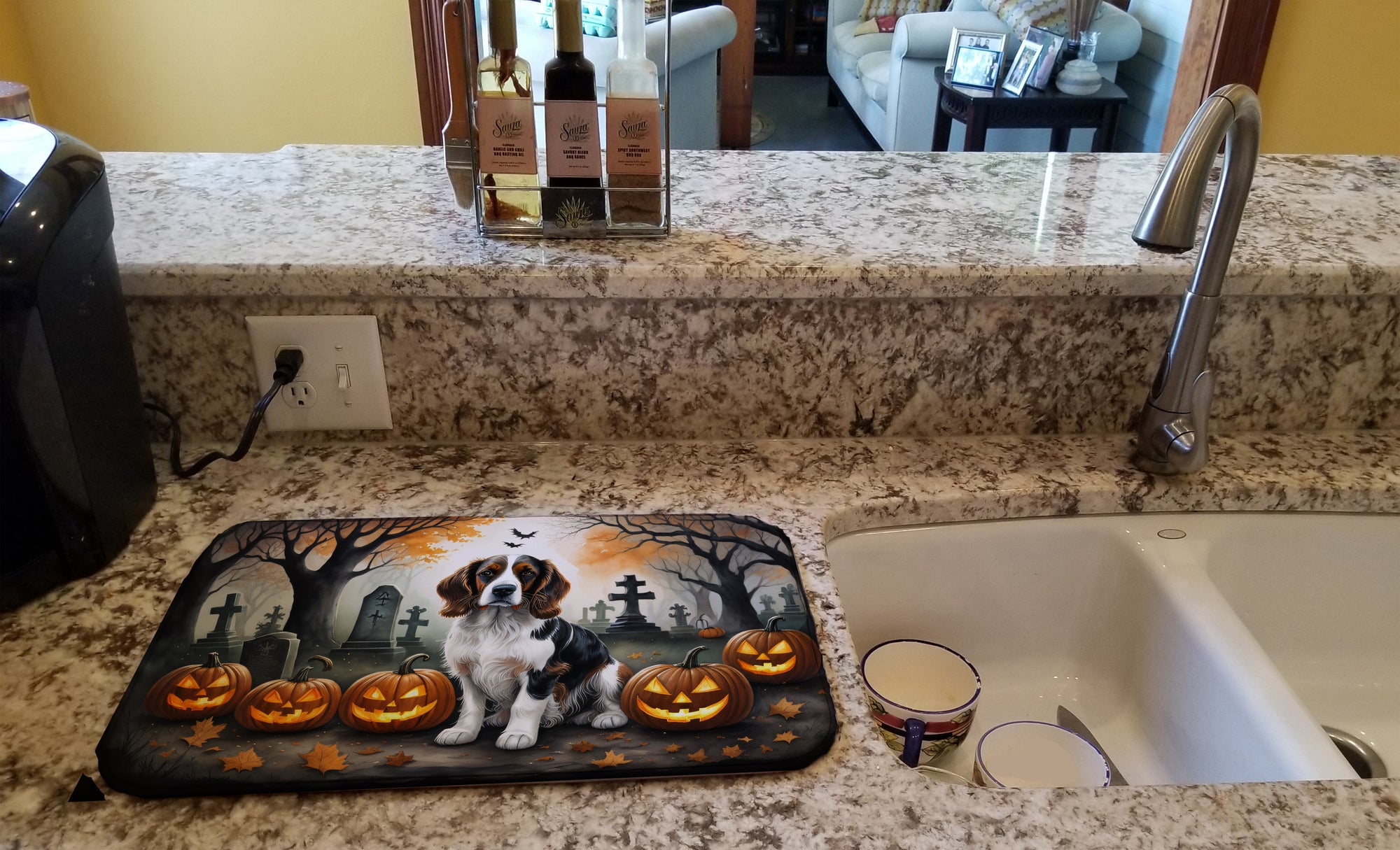 Welsh Springer Spaniel Spooky Halloween Dish Drying Mat  the-store.com.