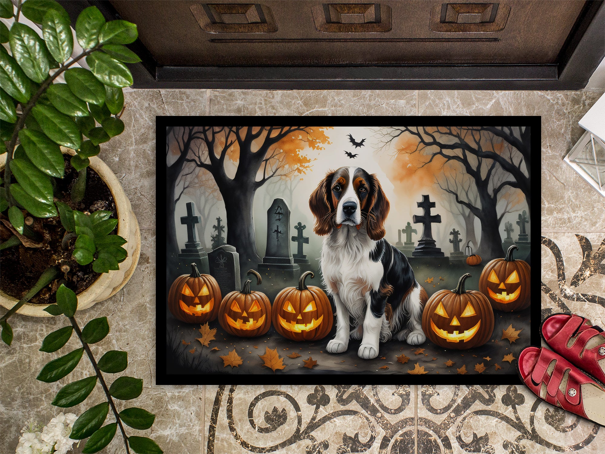 Welsh Springer Spaniel Spooky Halloween Doormat 18x27  the-store.com.