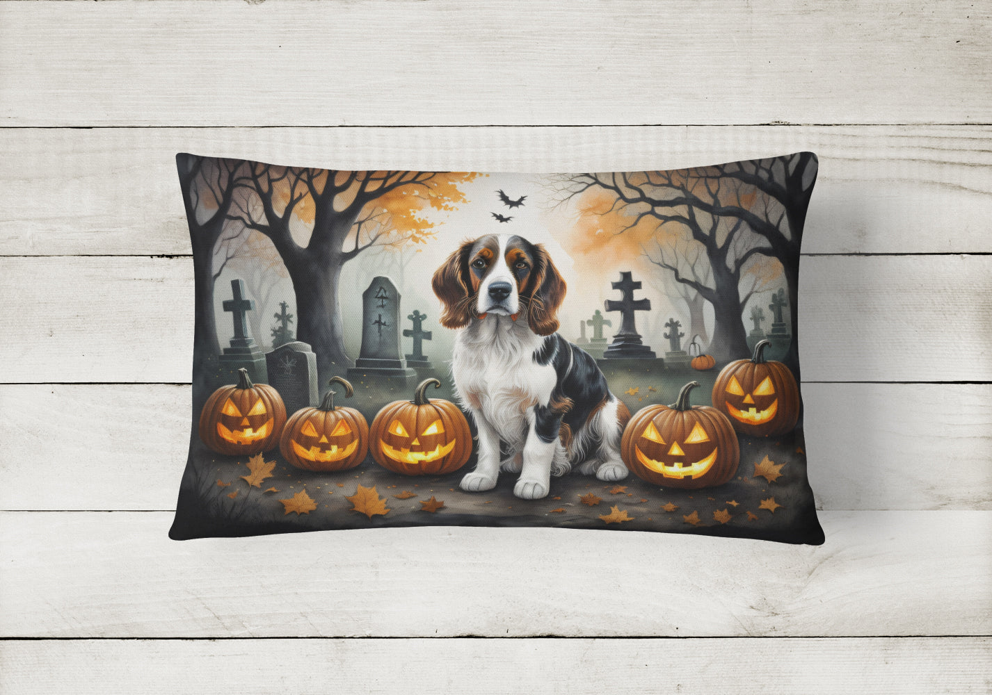 Welsh Springer Spaniel Spooky Halloween Fabric Decorative Pillow  the-store.com.