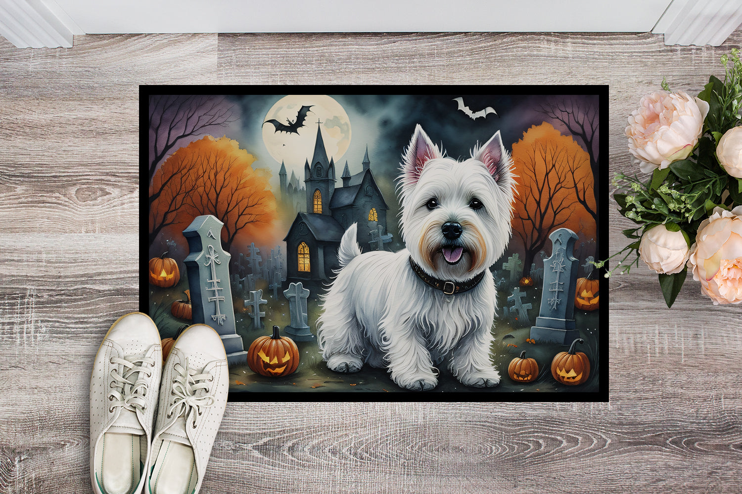 Buy this Westie Spooky Halloween Indoor or Outdoor Mat 24x36