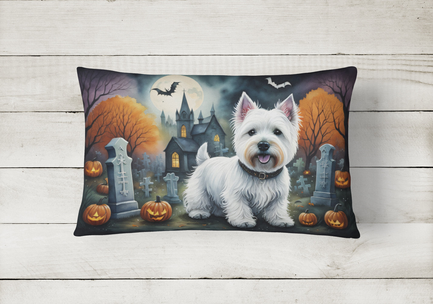 Westie Spooky Halloween Fabric Decorative Pillow  the-store.com.