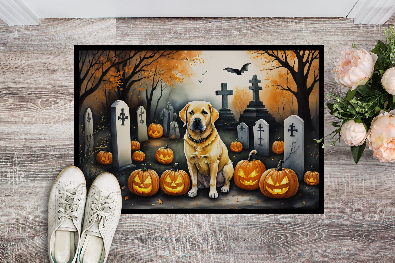 Yellow Labrador Retriever Spooky Halloween Indoor or Outdoor Mat 24x36  the-store.com.