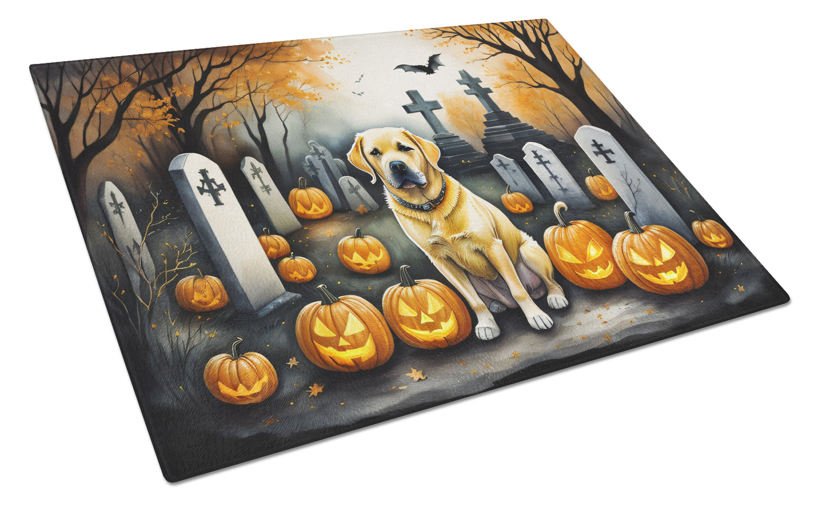 Buy this Yellow Labrador Retriever Spooky Halloween Glass Cutting Board Large