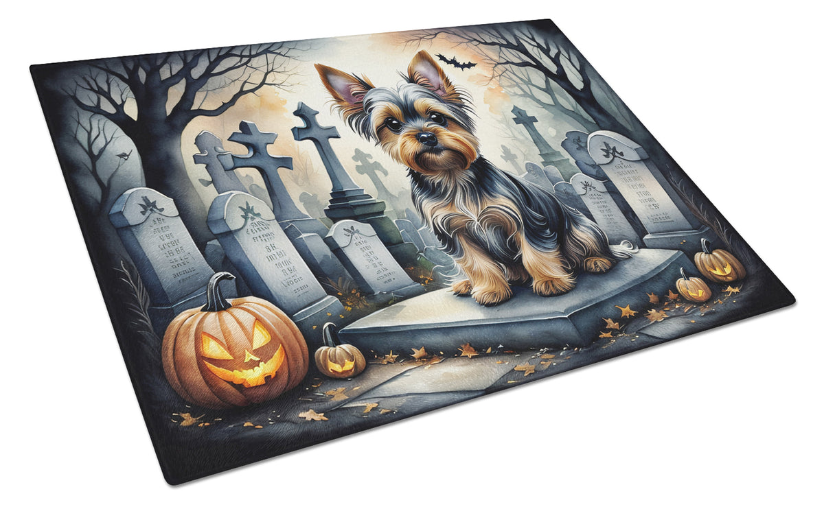 Buy this Yorkshire Terrier Spooky Halloween Glass Cutting Board Large