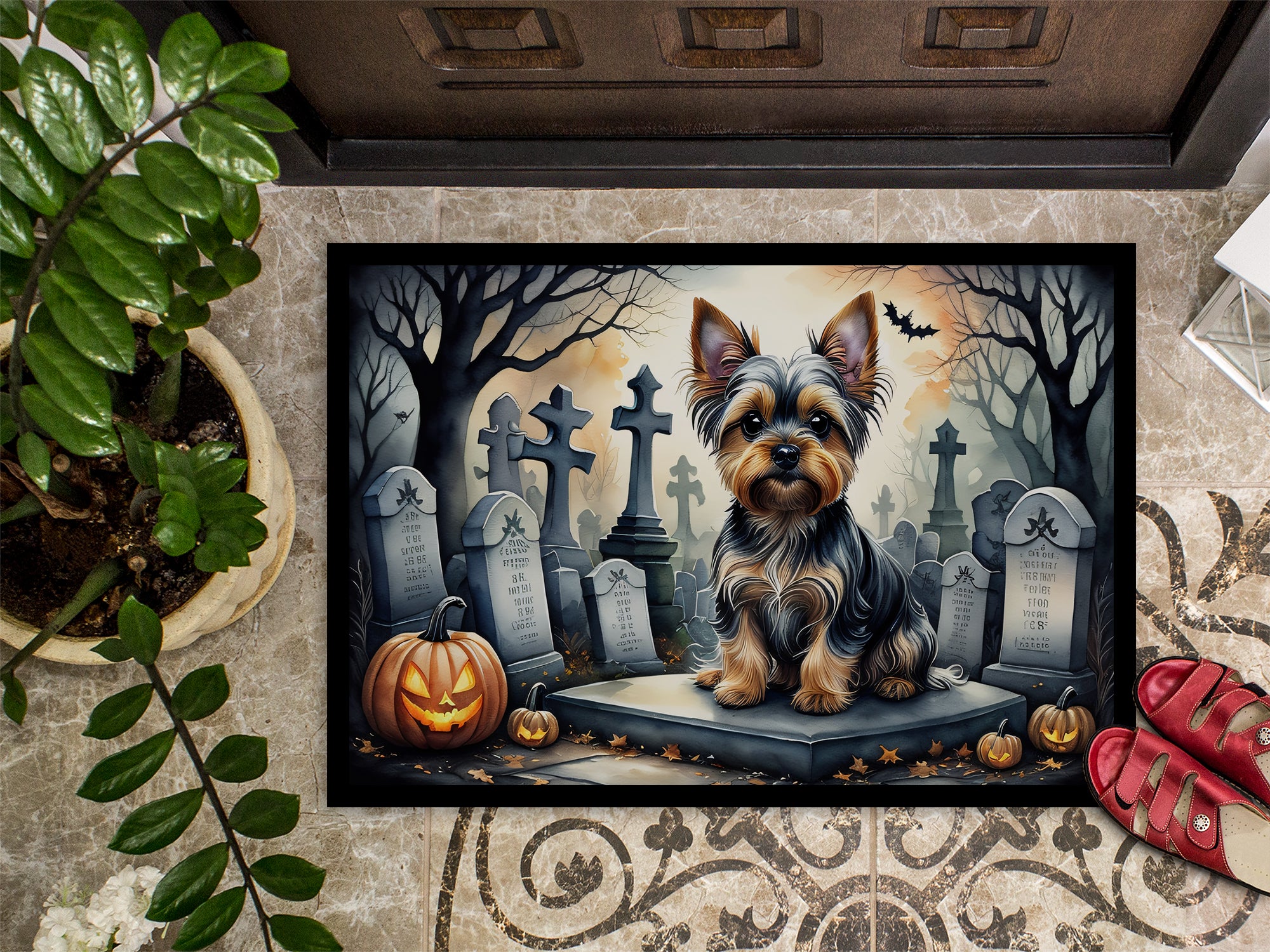 Yorkshire Terrier Spooky Halloween Doormat 18x27  the-store.com.