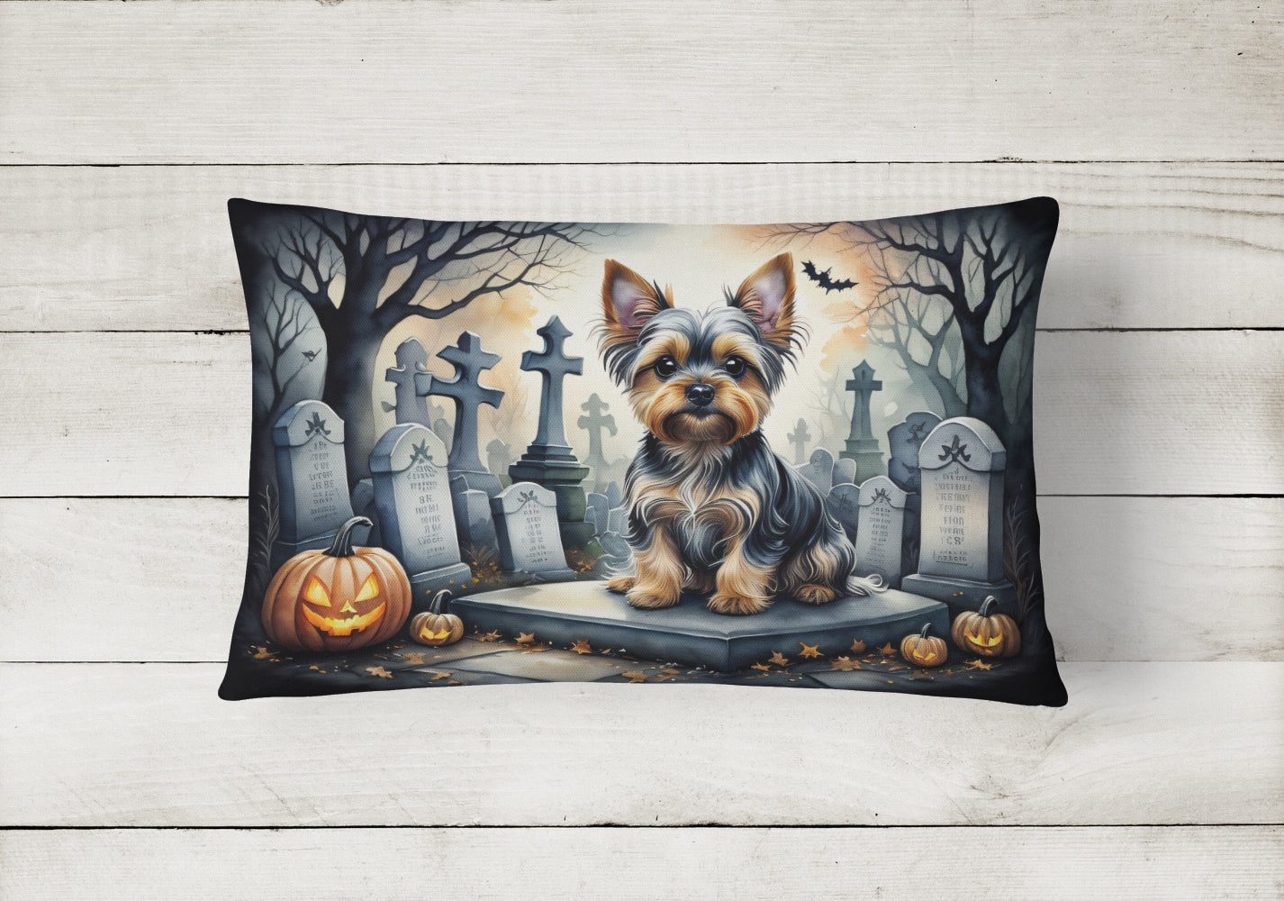 Yorkshire Terrier Spooky Halloween Fabric Decorative Pillow  the-store.com.