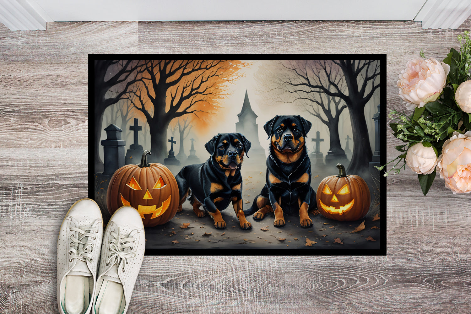 Rottweiler Spooky Halloween Doormat 18x27