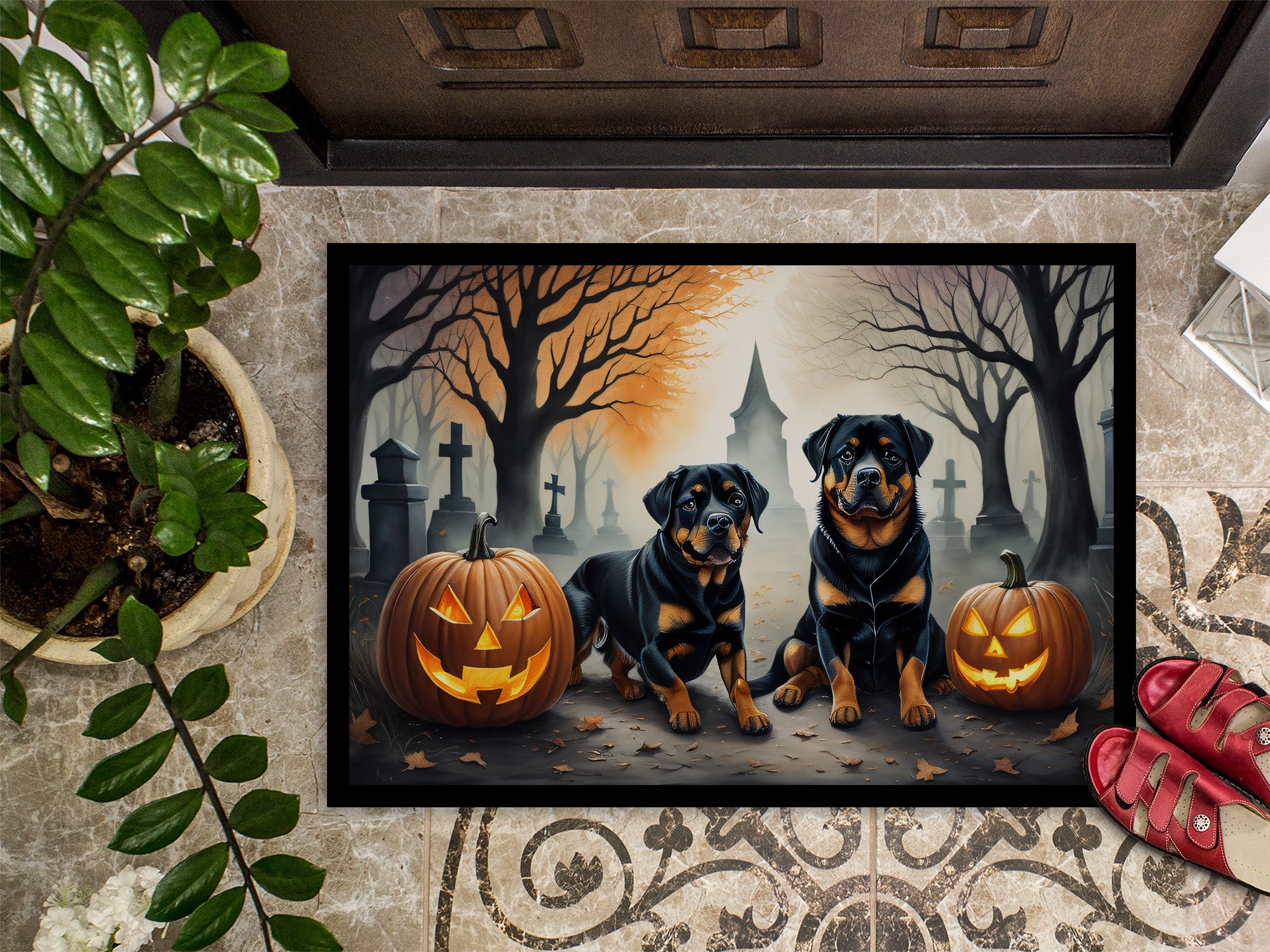 Rottweiler Spooky Halloween Doormat 18x27