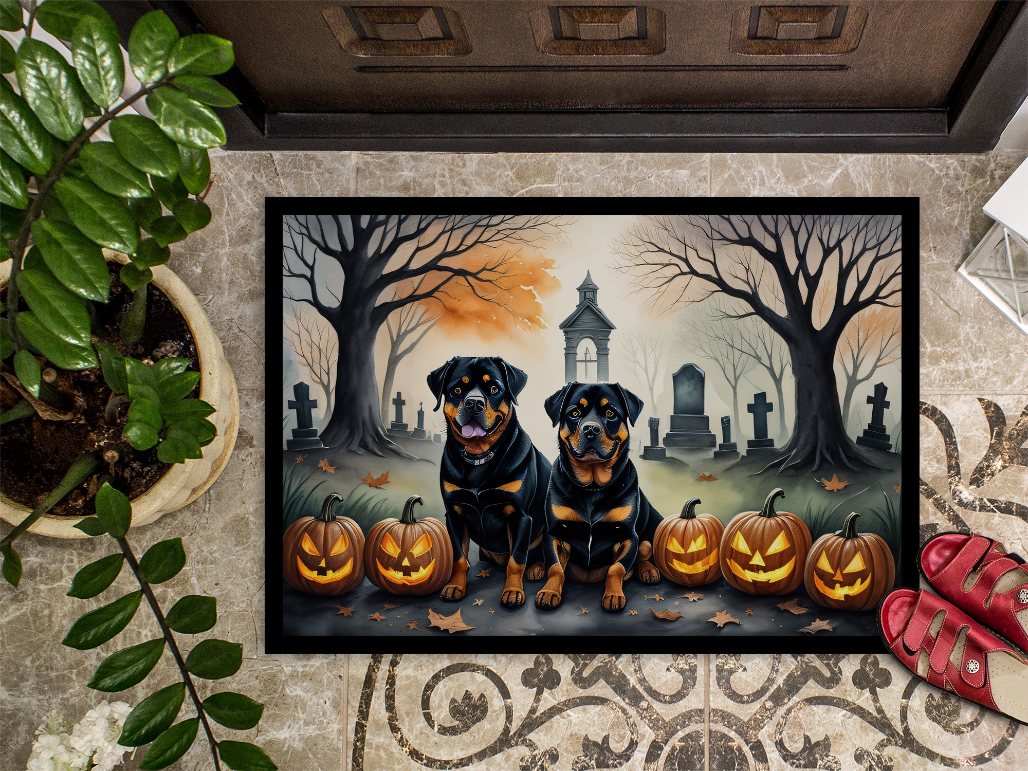 Rottweiler Spooky Halloween Indoor or Outdoor Mat 24x36  the-store.com.