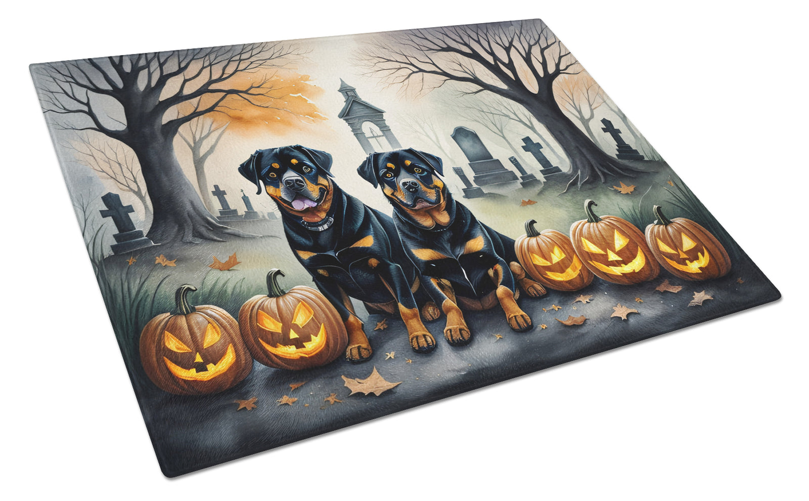 Buy this Rottweiler Spooky Halloween Glass Cutting Board Large