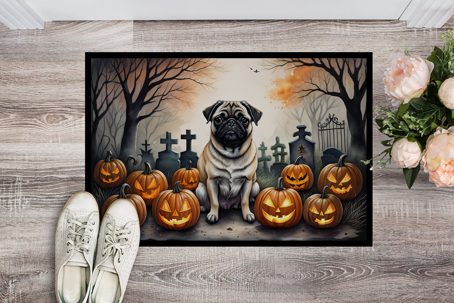 Fawn Pug Spooky Halloween Indoor or Outdoor Mat 24x36  the-store.com.