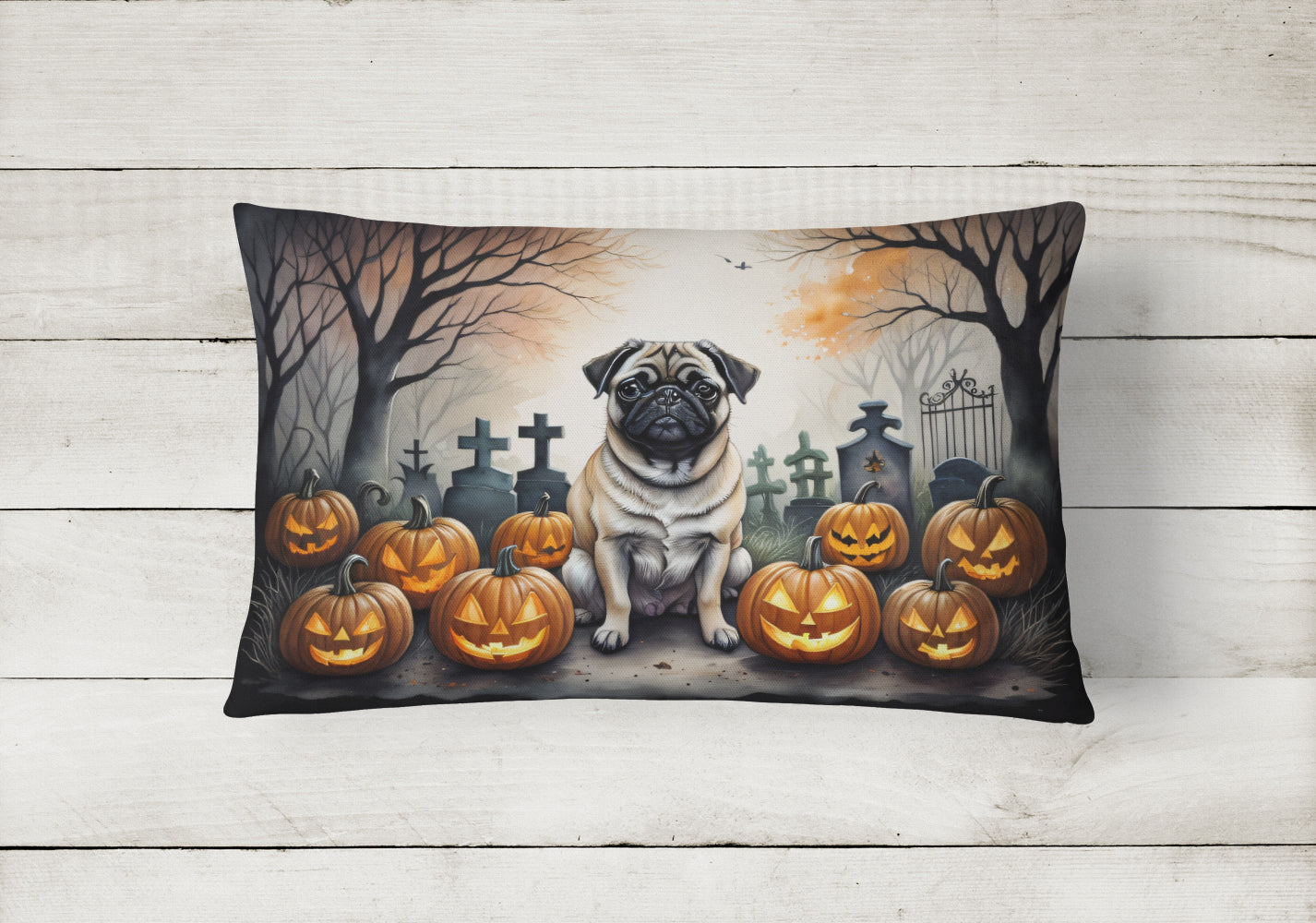 Buy this Fawn Pug Spooky Halloween Fabric Decorative Pillow