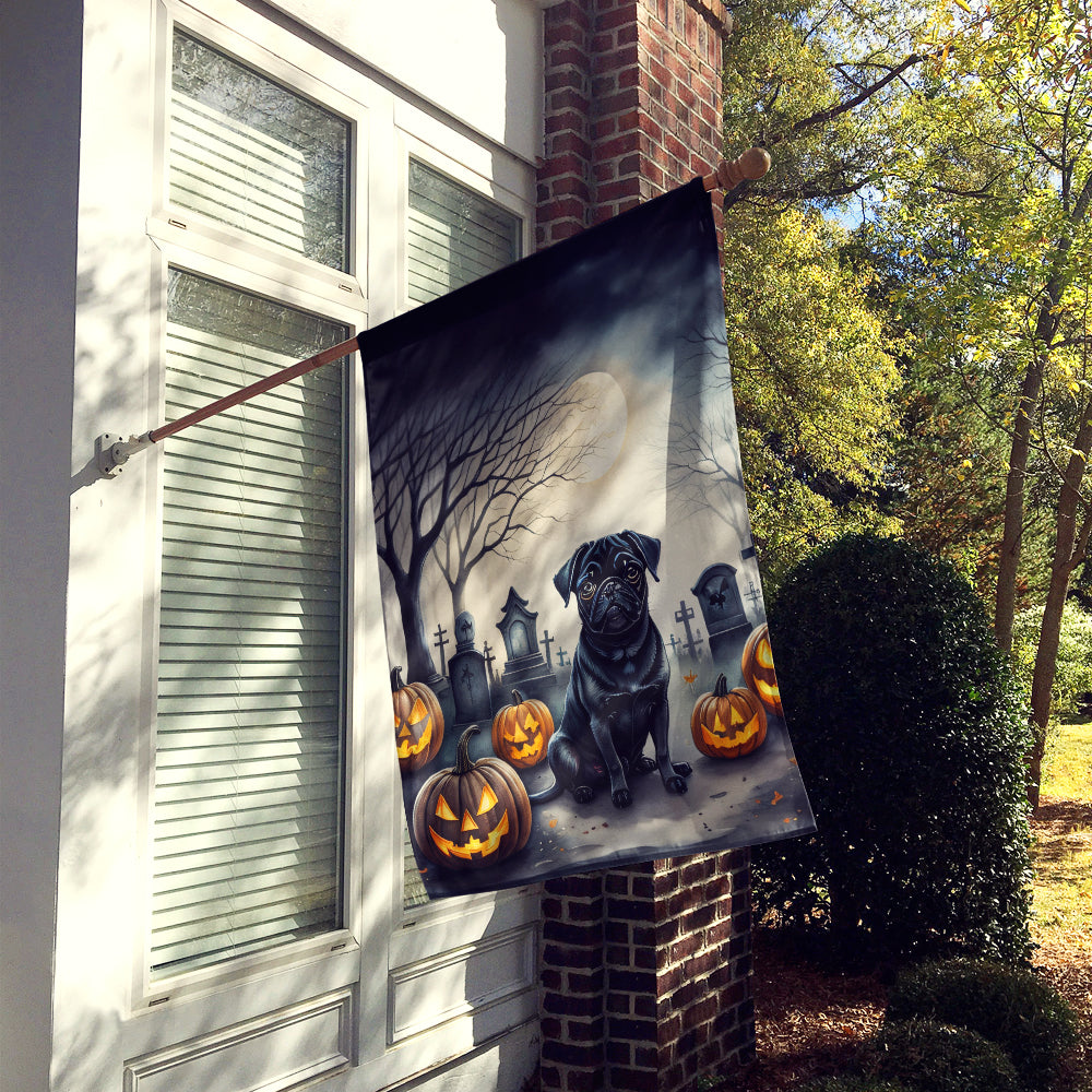 Buy this Black Pug Spooky Halloween House Flag