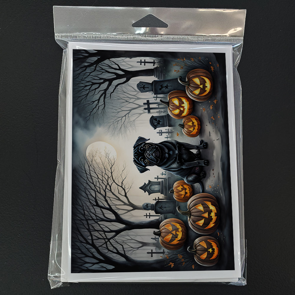 Black Pug Spooky Halloween Greeting Cards and Envelopes Pack of 8  the-store.com.