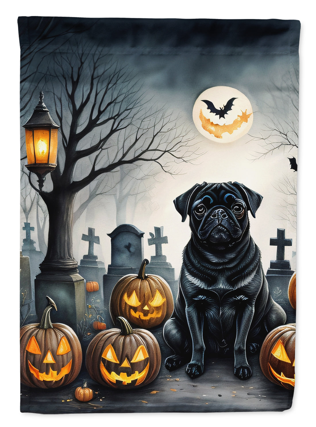 Buy this Black Pug Spooky Halloween House Flag