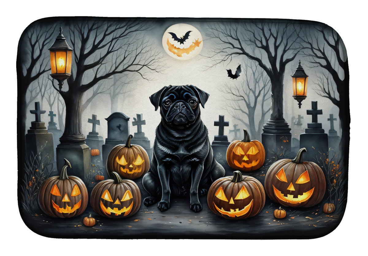 Buy this Black Pug Spooky Halloween Dish Drying Mat