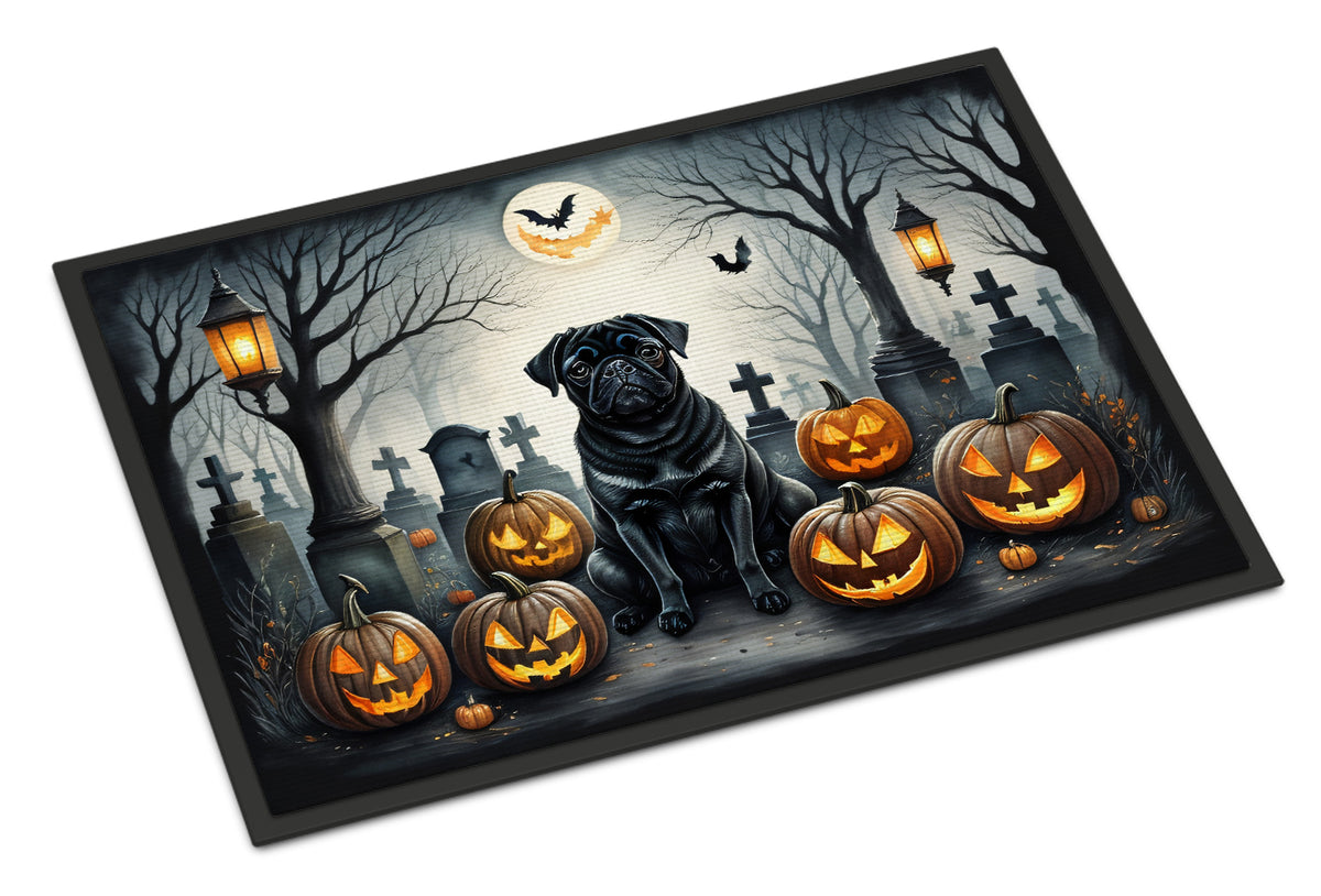 Buy this Black Pug Spooky Halloween Doormat 18x27