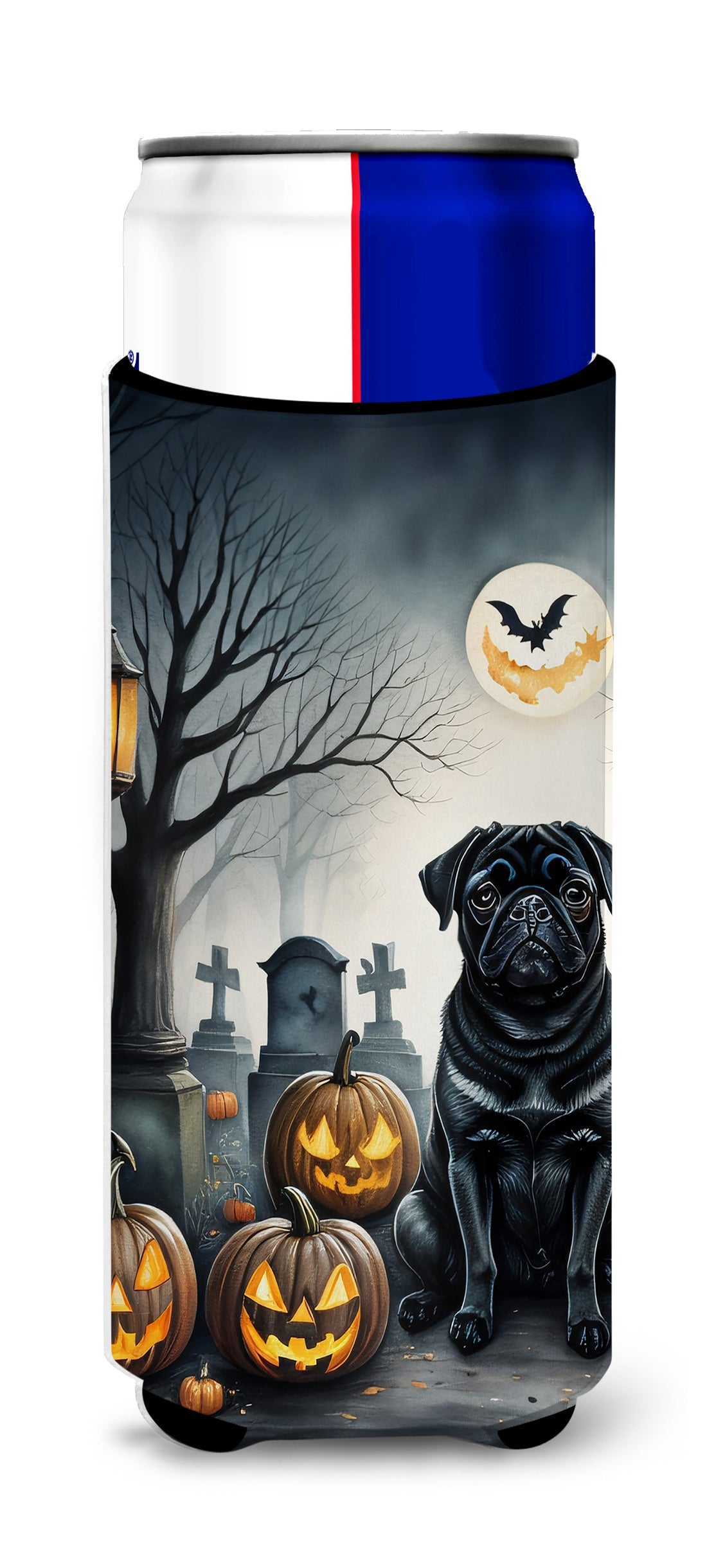 Buy this Black Pug Spooky Halloween Hugger for Ultra Slim Cans