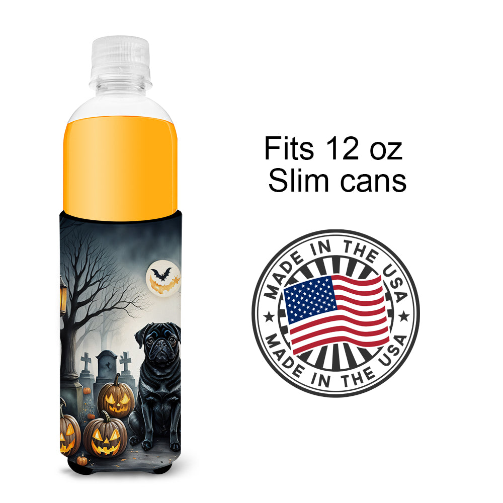 Black Pug Spooky Halloween Hugger for Ultra Slim Cans