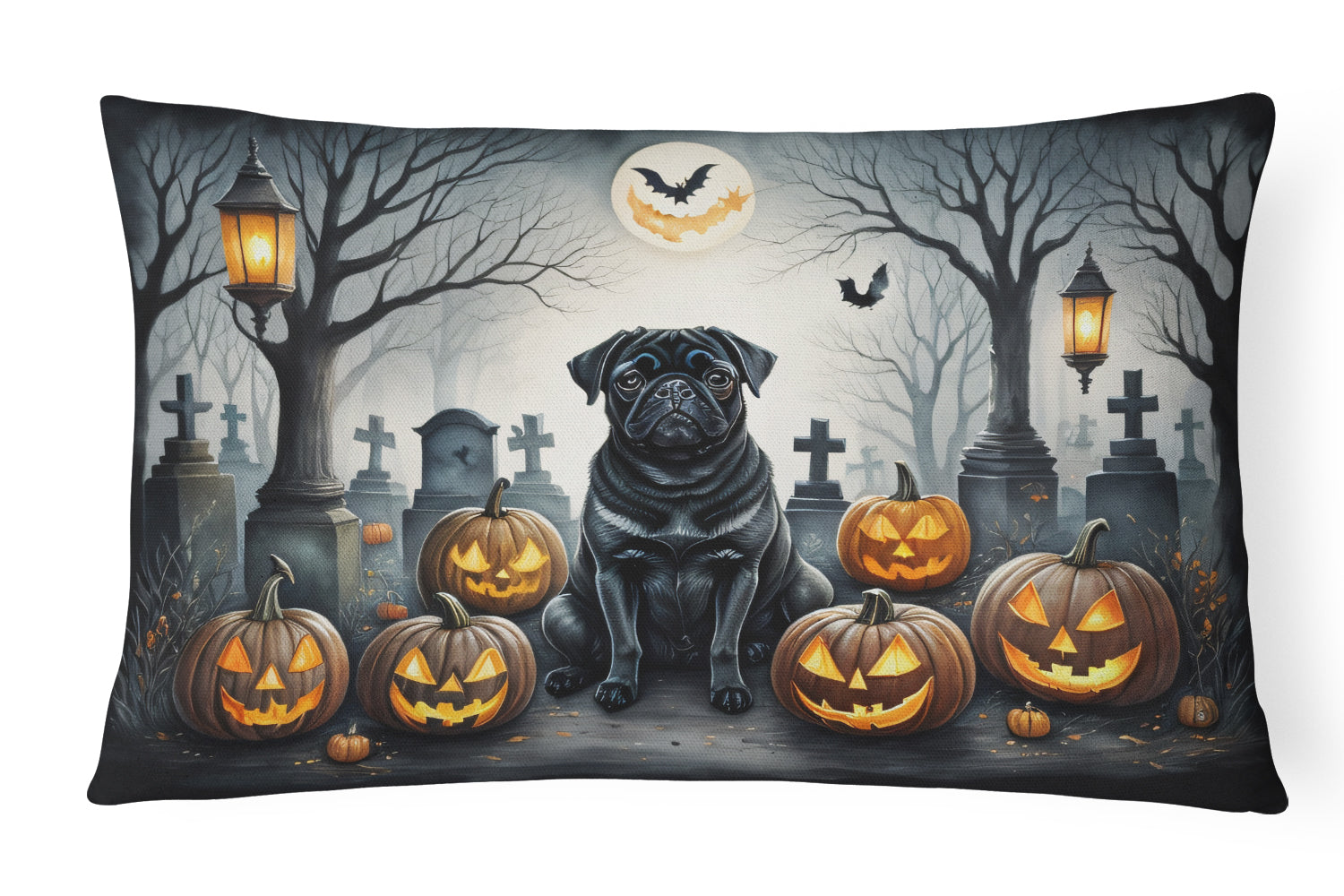 Buy this Black Pug Spooky Halloween Fabric Decorative Pillow