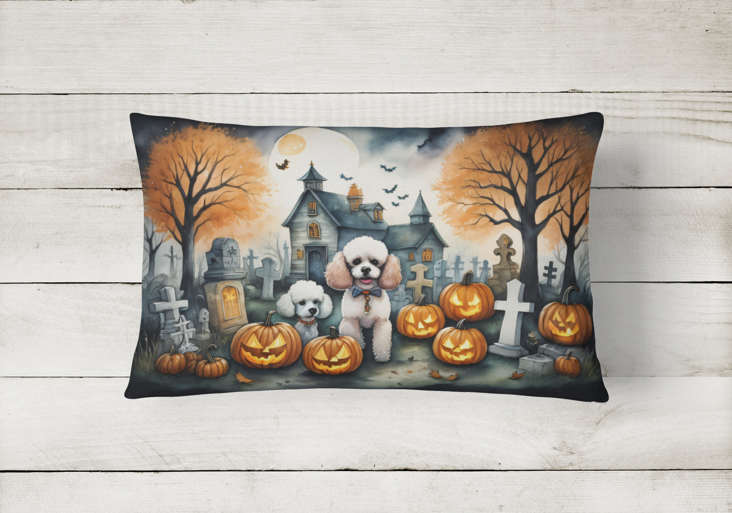 Poodle Spooky Halloween Fabric Decorative Pillow
