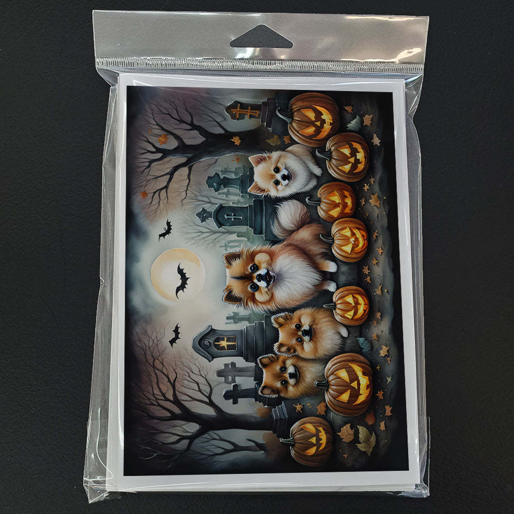 Pomeranian Spooky Halloween Greeting Cards and Envelopes Pack of 8