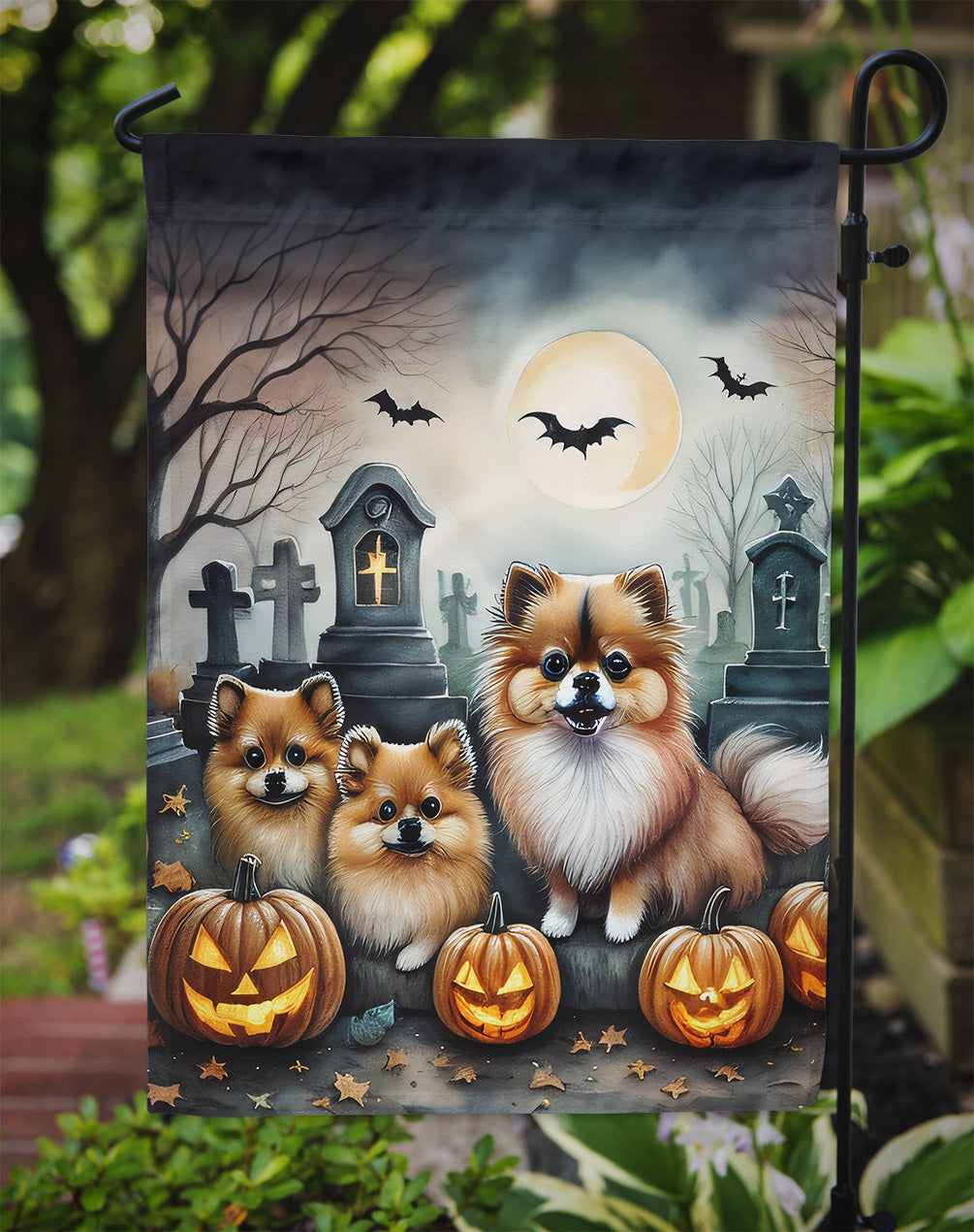 Pomeranian Spooky Halloween Garden Flag  the-store.com.