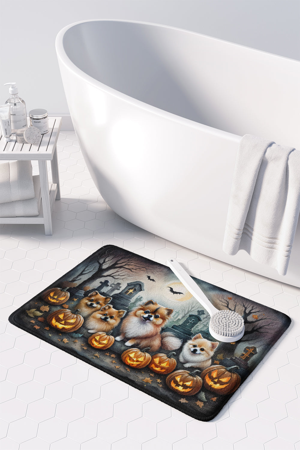 Pomeranian Spooky Halloween Memory Foam Kitchen Mat  the-store.com.