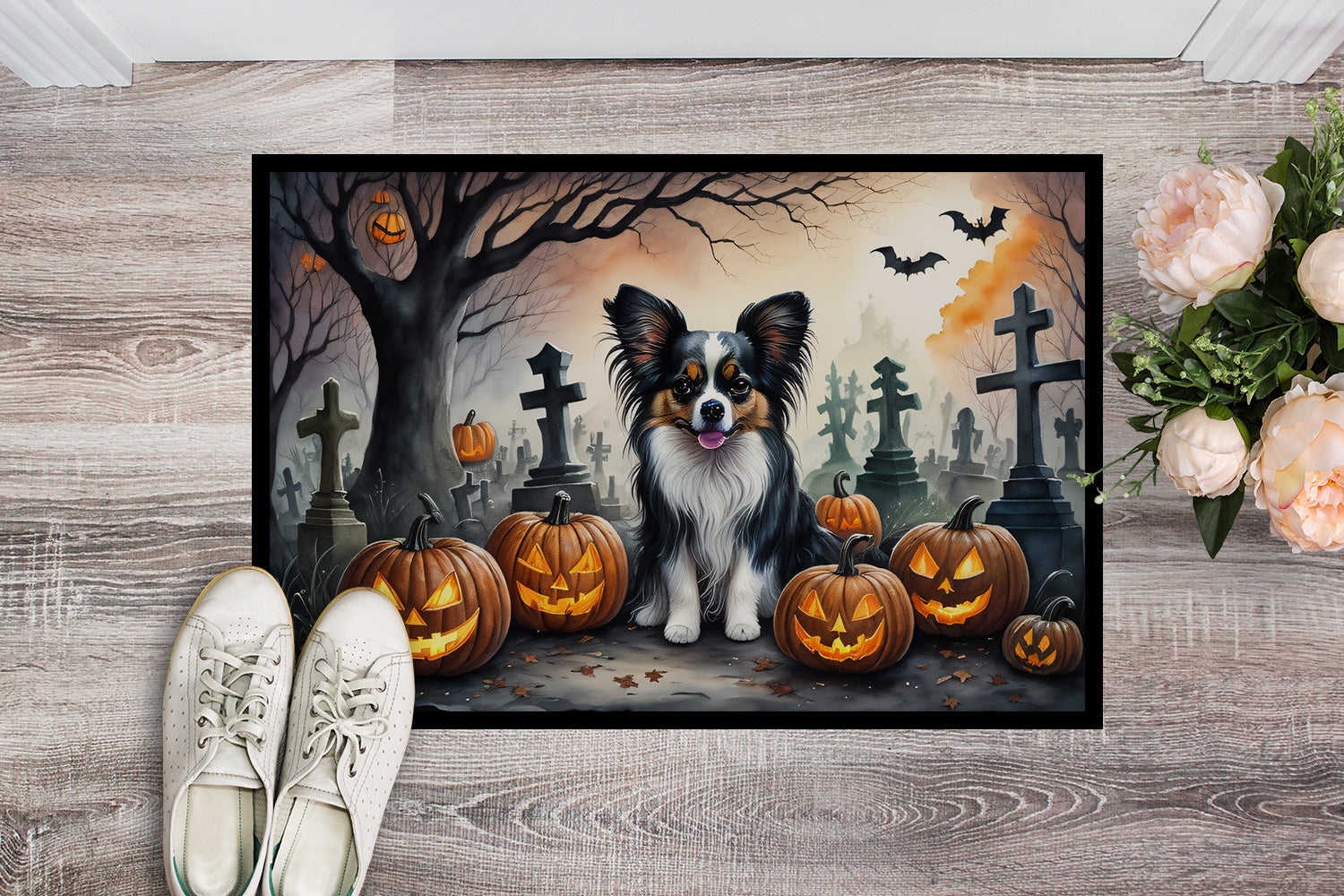 Papillon Spooky Halloween Indoor or Outdoor Mat 24x36