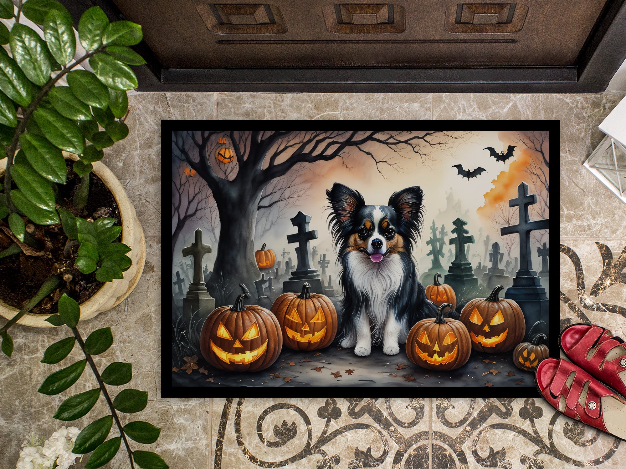 Papillon Spooky Halloween Indoor or Outdoor Mat 24x36