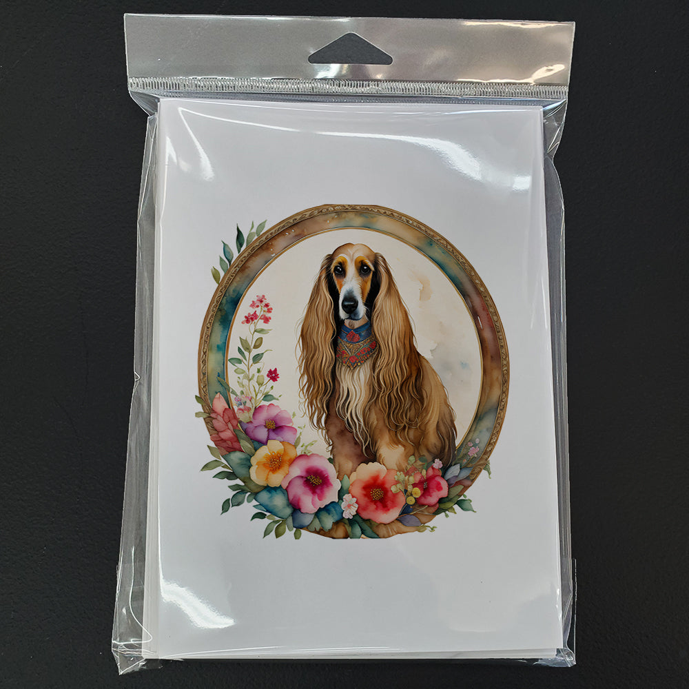 Afghan Hound and Flowers Greeting Cards and Envelopes Pack of 8  the-store.com.