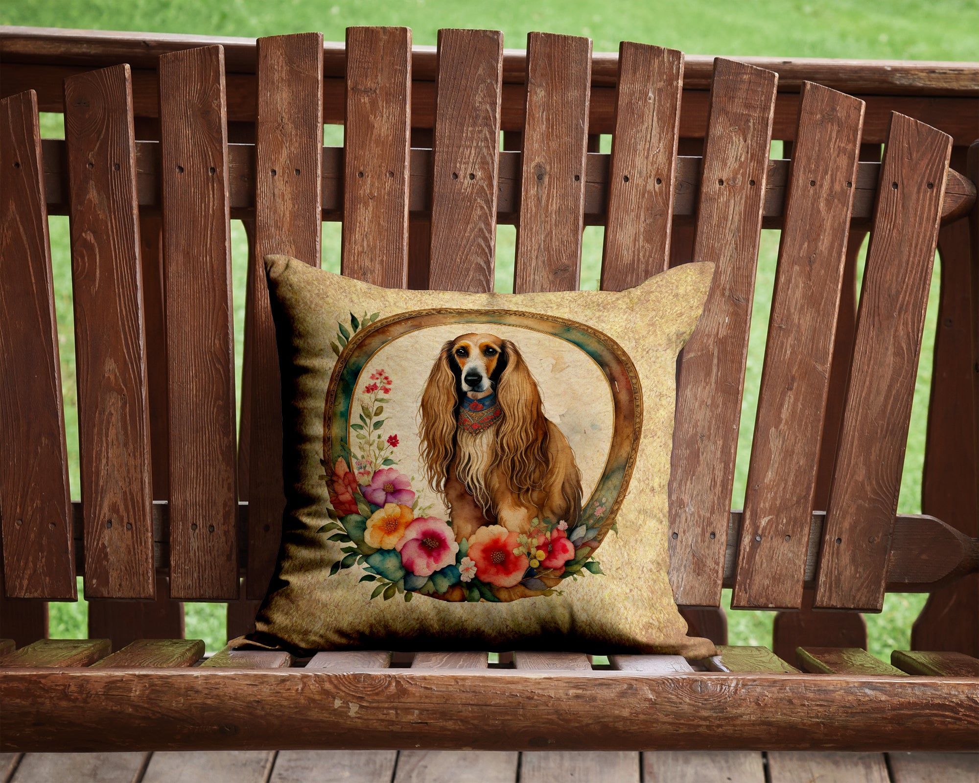Afghan Hound and Flowers Fabric Decorative Pillow  the-store.com.