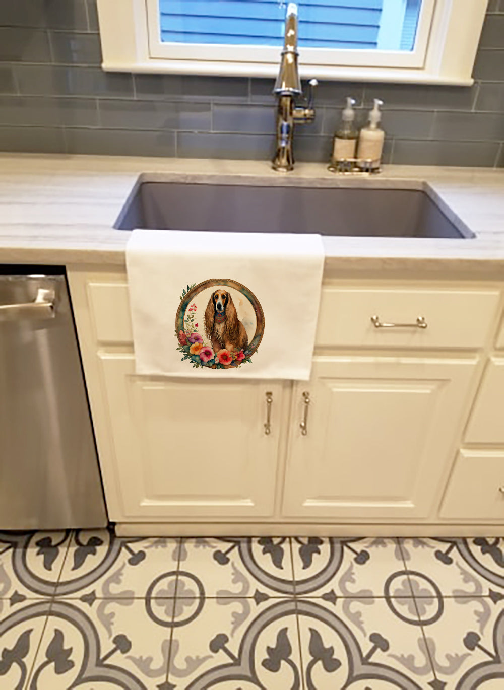 Afghan Hound and Flowers Kitchen Towel Set of 2  the-store.com.