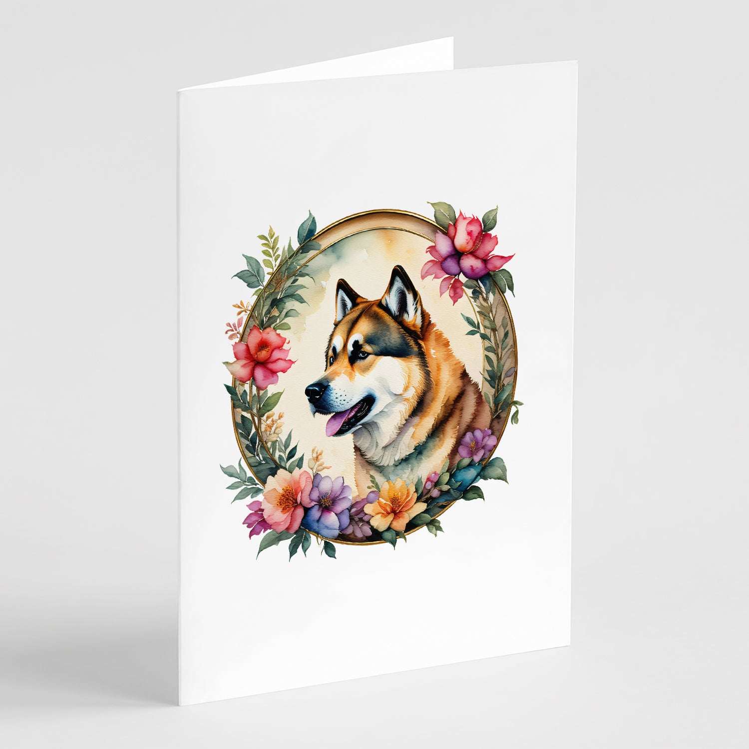 Buy this Akita and Flowers Greeting Cards and Envelopes Pack of 8