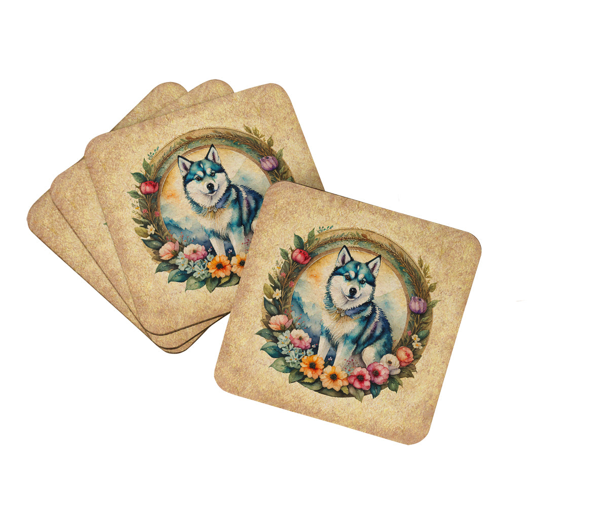 Buy this Alaskan Klee Kai and Flowers Foam Coasters