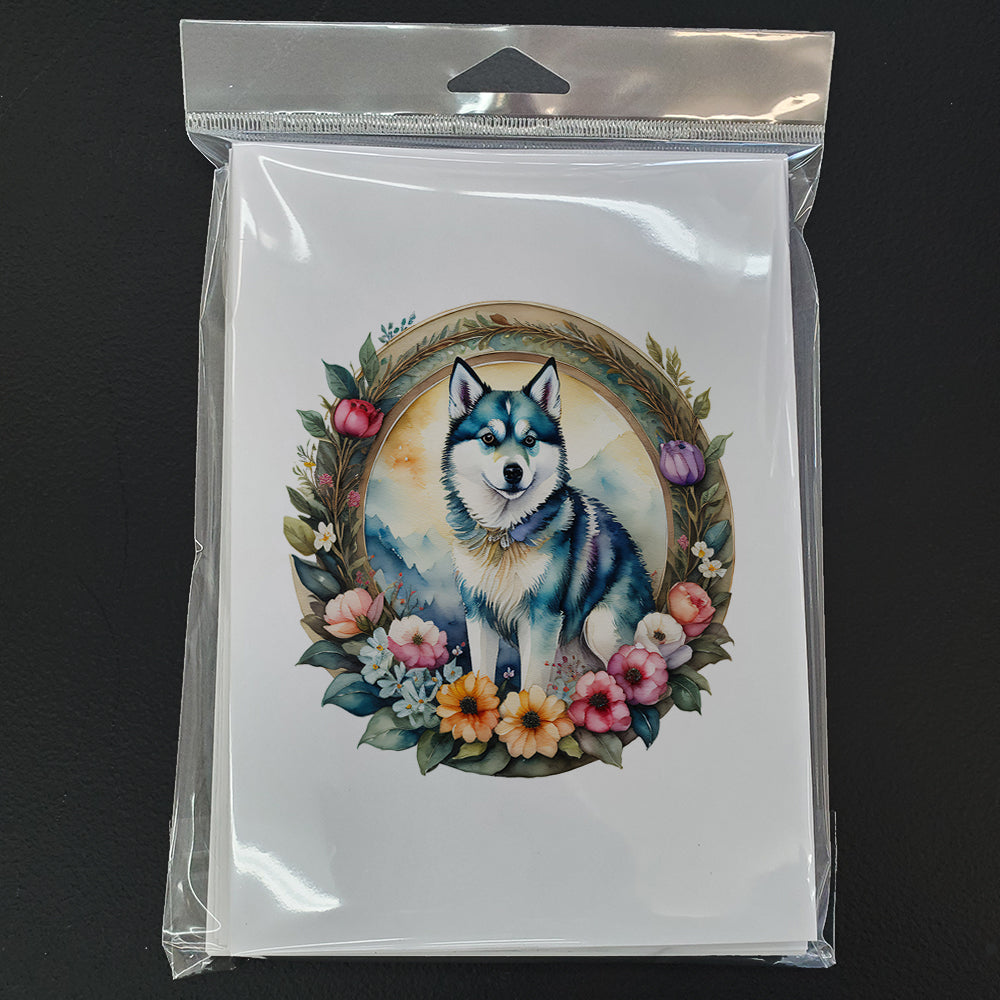 Alaskan Klee Kai and Flowers Greeting Cards and Envelopes Pack of 8  the-store.com.