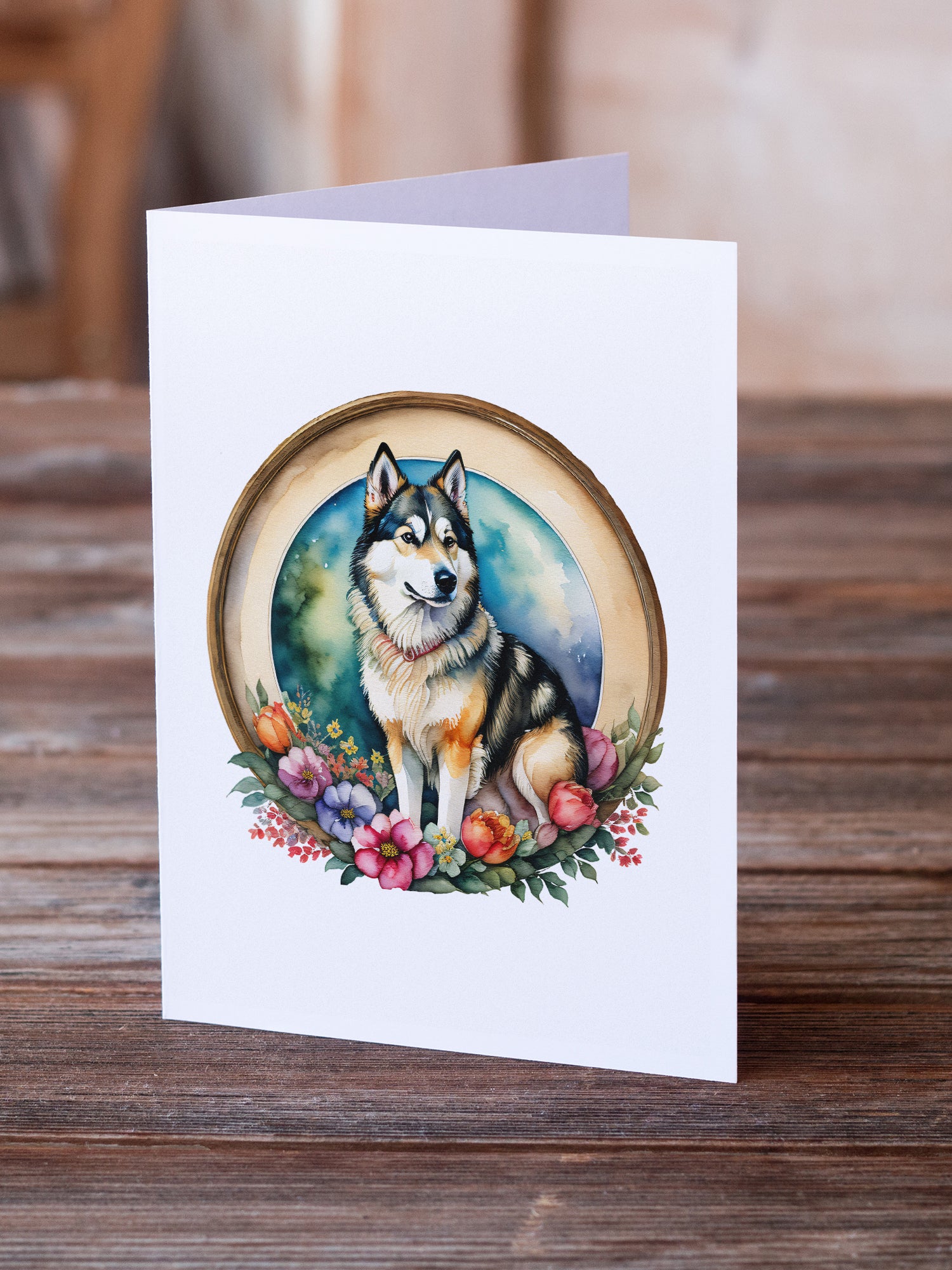 Buy this Alaskan Malamute and Flowers Greeting Cards and Envelopes Pack of 8